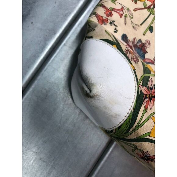 Vintage Gucci Tote Bag Floral Canvas White Leather - Picture 3 of 12